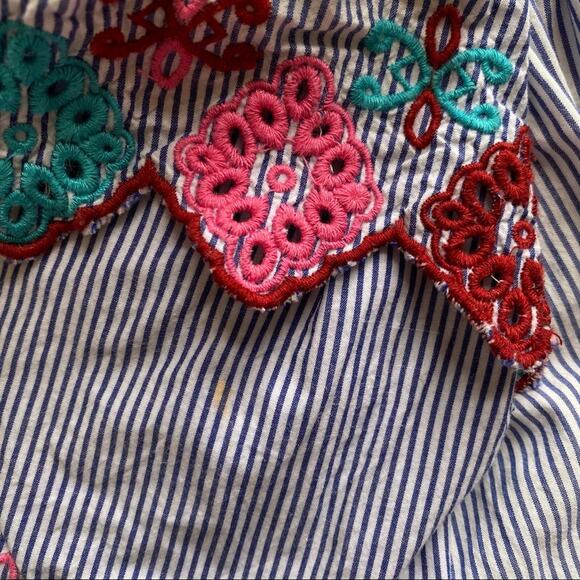 LOFT Off The Shoulder Blue Stripe Floral Embroidered Top - Picture 6 of 6